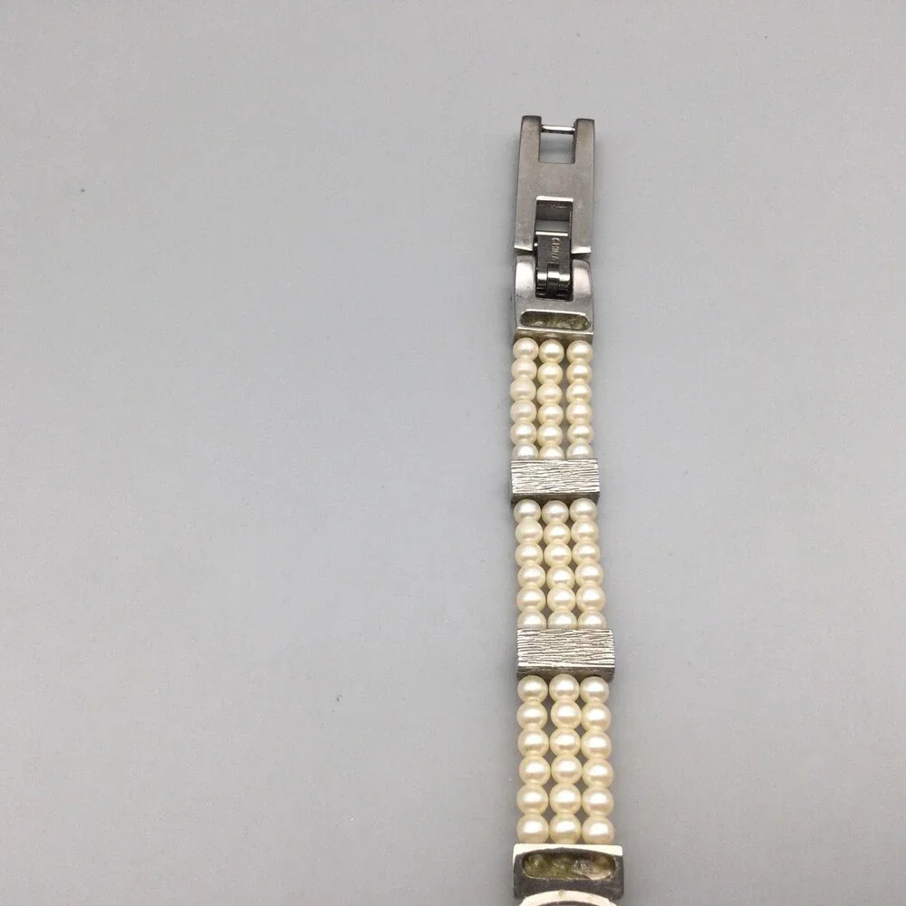 Avon Womens Watch 18mm Cream Oval Dial Faux Pearl Bracelet New Battery